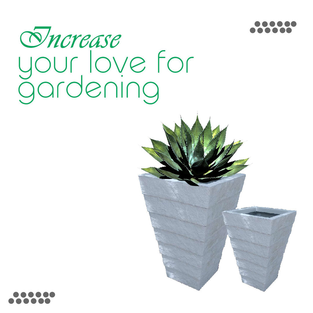 Tapered Square Planter with Stacked Tiered Stone Finish