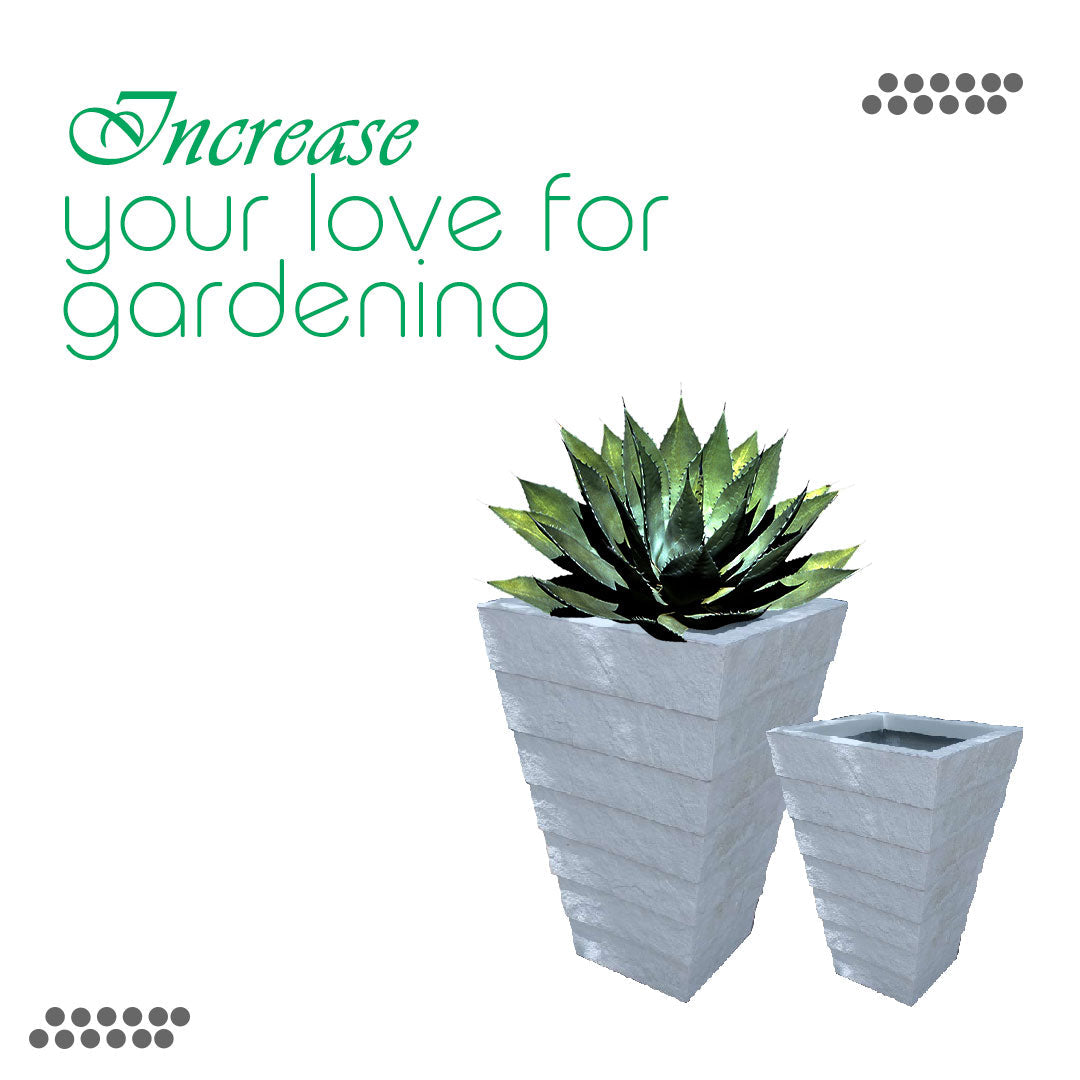 Tapered Square Planter with Stacked Tiered Stone Finish