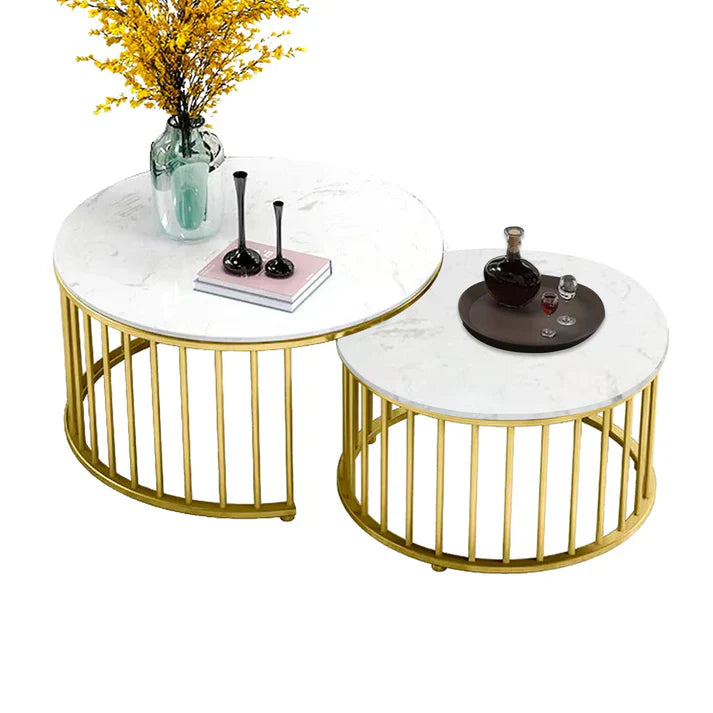 Premium Golden Caged with White Marble Table Set of 2